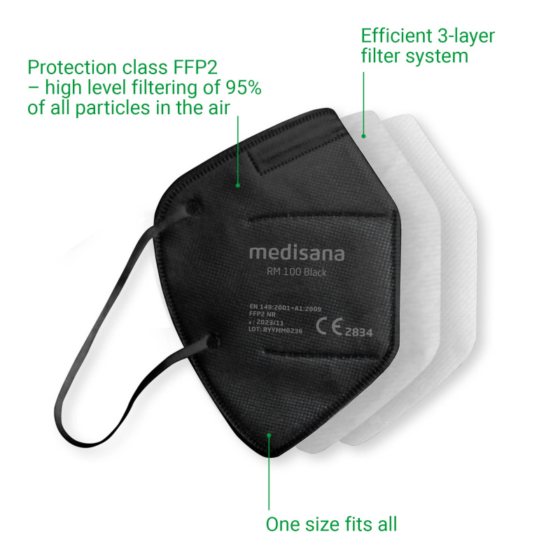 RM medisana® Particle FFP2 black mask filtering 100 half